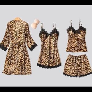 Leopard print Silk Whole Sleepwear Set